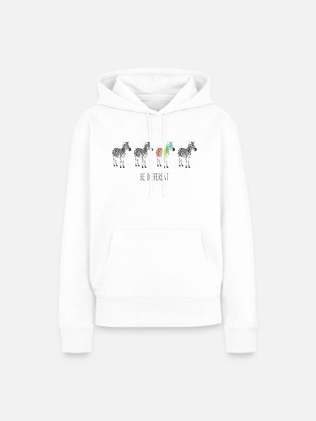 Zebra Regenbogen be different - Frauen Premium Bio Hoodie - Weiß