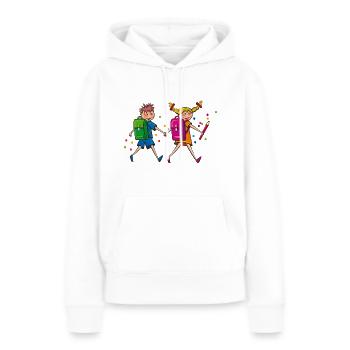 Schulkinder mit Schulranzen. Geschenkidee - Frauen Premium Bio Hoodie - Weiß - Vorne - Julia (174cm)