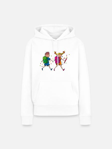 Schulkinder mit Schulranzen. Geschenkidee - Frauen Premium Bio Hoodie - Weiß