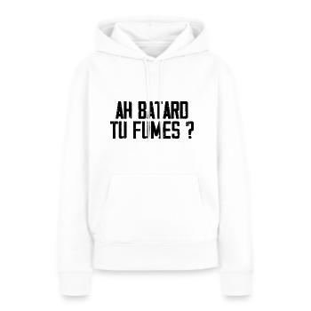 Ah batard tu fumes ? - Sweat à capuche Premium bio Femme - blanc - Devant - Julia (174cm)