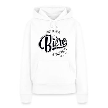 Santé, Bonheur et Bière - Idée cadeau humour bière - Sweat à capuche Premium bio Femme - blanc - Devant - Julia (174cm)