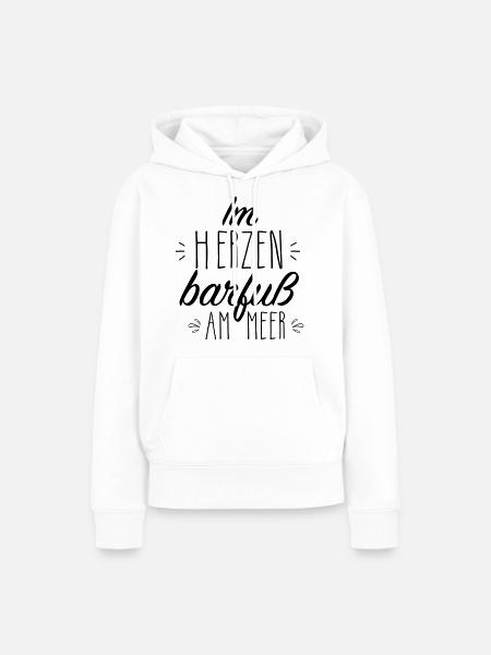 Im Herzen barfuß am Meer schwarz - Frauen Premium Bio Hoodie - Weiß