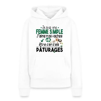 Vache Veau Animal Cadeau Femme Pâturage Fermière - Sweat à capuche Premium bio Femme - blanc - Devant - Julia (174cm)