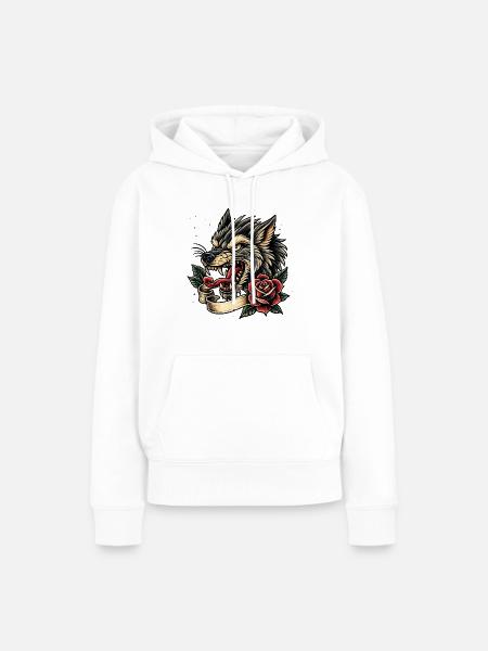 Wolf mit Rosenband - Frauen Premium Bio Hoodie - Weiß