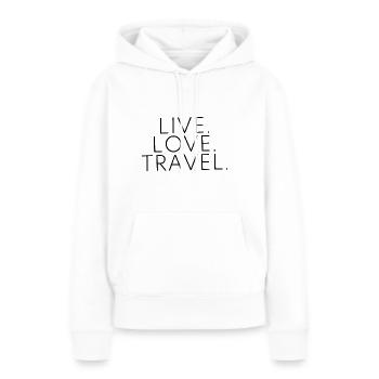 Live Love Travel Design Travel Travel Noir - Sweat à capuche Premium bio Femme - blanc - Devant - Julia (174cm)