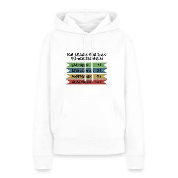 Ich spare für den Führerschein - Frauen Premium Bio Hoodie - Weiß - Vorne - Julia (174cm)