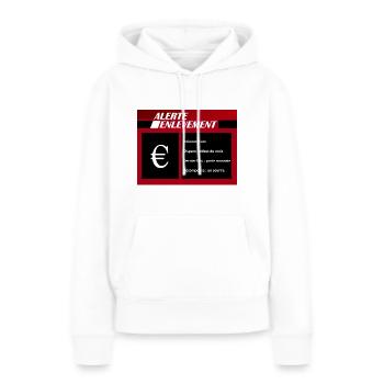 Alerte enlèvement logo humour - Sweat à capuche Premium bio Femme - blanc - Devant - Julia (174cm)