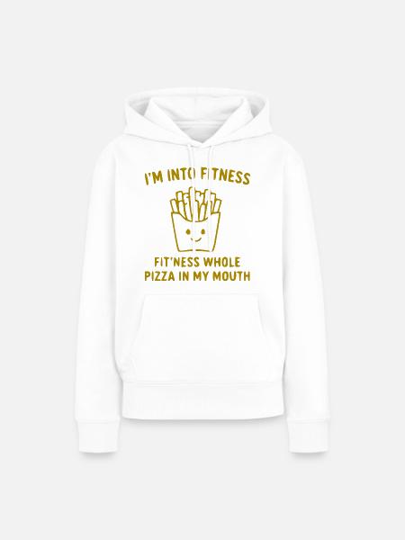 Pizza im Mund Fitness Spruch - Frauen Premium Bio Hoodie - Weiß