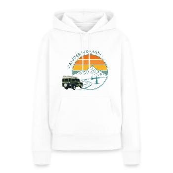 Landy Serie 3 - Wander Woman - Berge - Roadtrip - Frauen Premium Bio Hoodie - Weiß - Vorne - Julia (174cm)