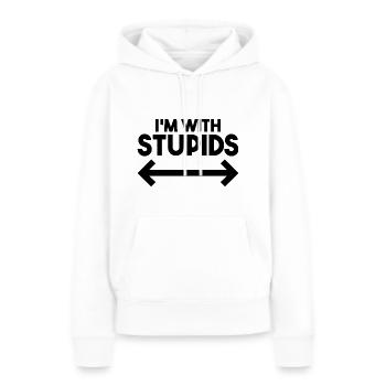 Je suis avec des stupides - Drôle - Sweat à capuche Premium bio Femme - blanc - Devant - Julia (174cm)