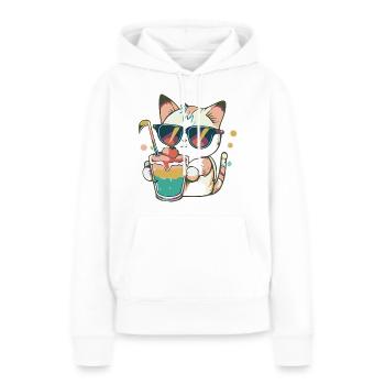 Die lässige Katze - Frauen Premium Bio Hoodie - Weiß - Vorne - Julia (174cm)
