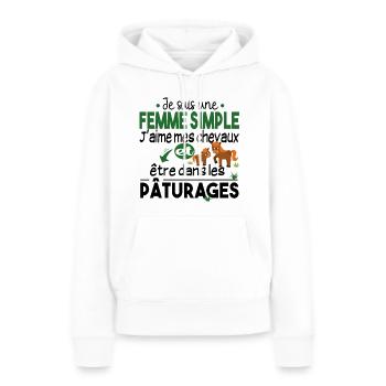 Cheval Poney Equestre Chevaux Cadeau Paturage - Sweat à capuche Premium bio Femme - blanc - Devant - Julia (174cm)