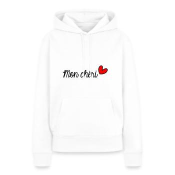 MON CHERI. CHERI. LOVE. JUST MARRIED. JE T'AIME - Sweat à capuche Premium bio Femme - blanc - Devant - Julia (174cm)