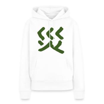 Catastrophe / Catastrophe - En japonais / KHAKI Green - Sweat à capuche Premium bio Femme - blanc - Devant - Julia (174cm)