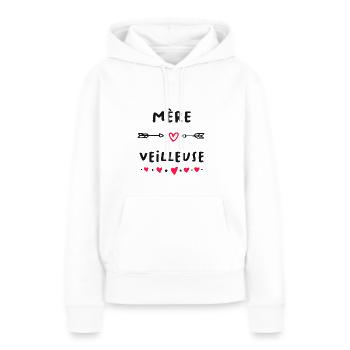Mère Veilleuse | Jeux de Mots | Fête Des Mères - Sweat à capuche Premium bio Femme - blanc - Devant - Julia (174cm)