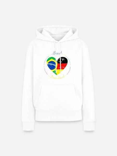 Flaggenherz Brasilien Deutschland Flagge - Frauen Premium Bio Hoodie - Weiß