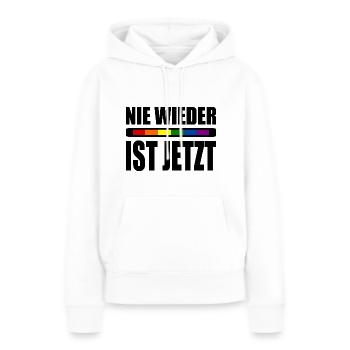 Nie wieder ist jetzt - Frauen Premium Bio Hoodie - Weiß - Vorne - Julia (174cm)