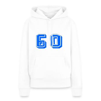 60 ANS. 60e ANNIVERSAIRE. ANNIVERSAIRE 60 ANS. 60 - Sweat à capuche Premium bio Femme - blanc - Devant - Julia (174cm)