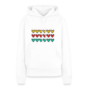 HERZ. HERZ. VALENTINSTAG. LIEBE. LIEBE. HERZ - Frauen Premium Bio Hoodie - Weiß - Vorne - Julia (174cm)