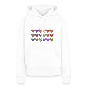 HERZ. HERZ. VALENTINSTAG. LIEBE. LIEBE. HERZ - Frauen Premium Bio Hoodie - Weiß - Vorne - Julia (174cm)