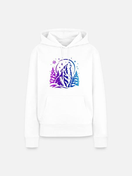 Wolf im Winterwald - Frauen Premium Bio Hoodie - Weiß
