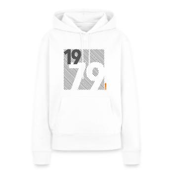 Fabriqué en 1979 Rétro moderniste Design Cadeau d’anniversaire - Sweat à capuche Premium bio Femme - blanc - Devant - Julia (174cm)