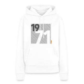 Fabriqué en 1971 Rétro moderniste Design Cadeau d’anniversaire - Sweat à capuche Premium bio Femme - blanc - Devant - Julia (174cm)