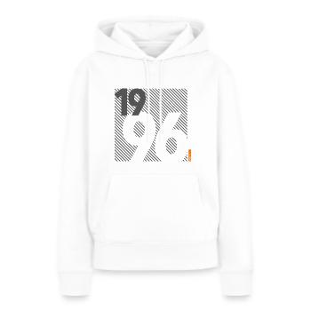 Fabriqué en 1996 Rétro moderniste Design Cadeau d’anniversaire - Sweat à capuche Premium bio Femme - blanc - Devant - Julia (174cm)