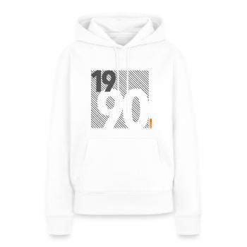 Fabriqué en 1990 Rétro moderniste Design Cadeau d’anniversaire - Sweat à capuche Premium bio Femme - blanc - Devant - Julia (174cm)