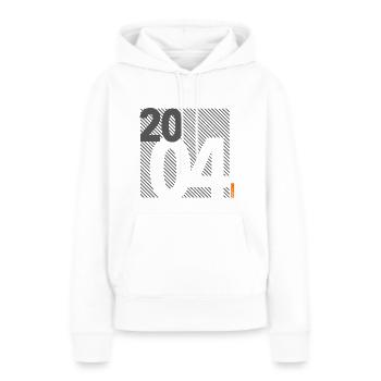Fabriqué en 2004 Rétro moderniste Design Cadeau d’anniversaire - Sweat à capuche Premium bio Femme - blanc - Devant - Julia (174cm)