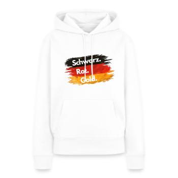 Noir - Rouge - Or - Allemagne - Sweat à capuche Premium bio Femme - blanc - Devant - Julia (174cm)