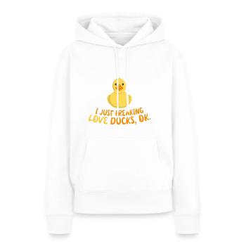 J’adore les canards - Canard canard de bain jaune - Sweat à capuche Premium bio Femme - blanc - Devant - Julia (174cm)