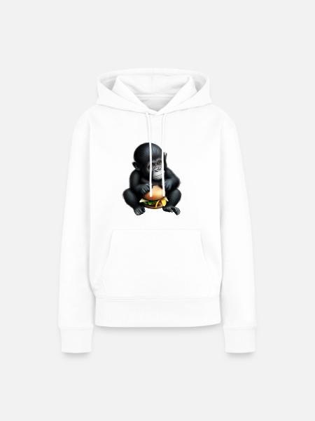 Gorilla liebt Cheeseburger - Frauen Premium Bio Hoodie - Weiß