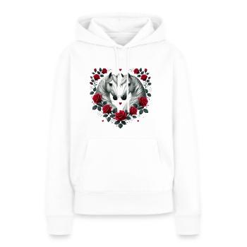 Chevaux et Roses Design Romantique Saint-Valentin - Sweat à capuche Premium bio Femme - blanc - Devant - Julia (174cm)