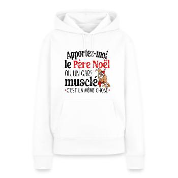 Père Noël Gars Musclé Musculation Cadeau Homme - Sweat à capuche Premium bio Femme - blanc - Devant - Julia (174cm)