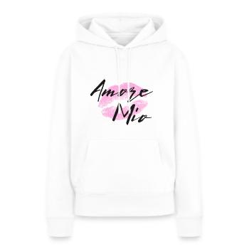 Amore mio Lèvres Rose - Sweat à capuche Premium bio Femme - blanc - Devant - Julia (174cm)