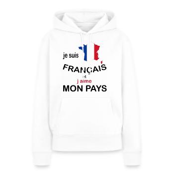 JE SUIS FRANCAIS ET J AIME MON PAYS FOND BLANC - Sweat à capuche Premium bio Femme - blanc - Devant - Julia (174cm)