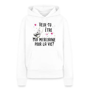 Marraine Bébé Naissance Grossesse Panda Cadeau - Sweat à capuche Premium bio Femme - blanc - Devant - Julia (174cm)