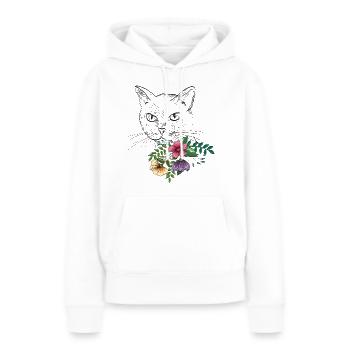 Chat avec bouquet de fleurs - Sweat à capuche Premium bio Femme - blanc - Devant - Julia (174cm)