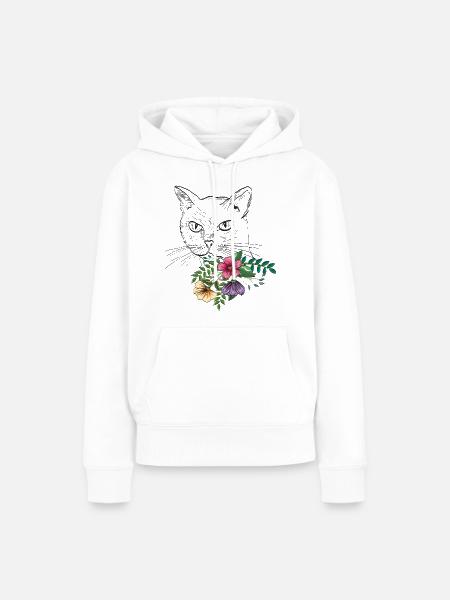 Katze mit Blumenstrauß - Frauen Premium Bio Hoodie - Weiß