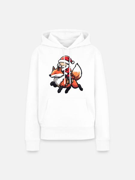 Fuchs Weihnachtsmann Cartoon - Frauen Premium Bio Hoodie - Weiß