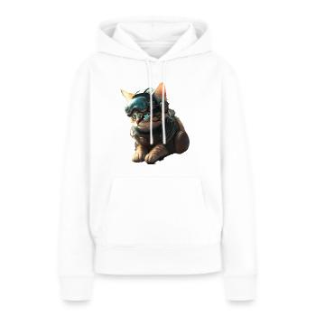 Chat futuriste - Sweat à capuche Premium bio Femme - blanc - Devant - Julia (174cm)