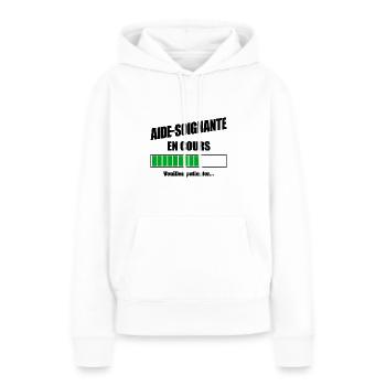 AIDE SOIGNANTE EN COURS - Sweat à capuche Premium bio Femme - blanc - Devant - Julia (174cm)