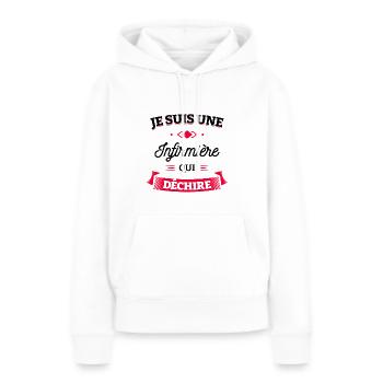 INFIRMIÈRE QUI DÉCHIRE - Sweat à capuche Premium bio Femme - blanc - Devant - Julia (174cm)