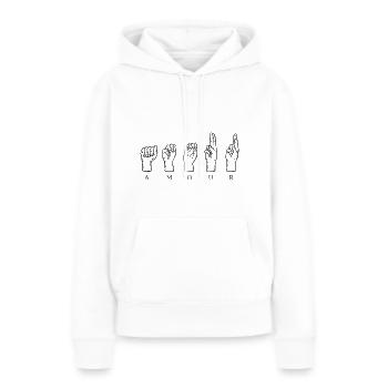 Amour langage des signes français LSF cadeau - Sweat à capuche Premium bio Femme - blanc - Devant - Julia (174cm)