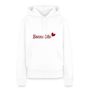 BONNE FÊTE. FÊTE DES MÈRES. FÊTE DES PÈRES. FÊTE - Sweat à capuche Premium bio Femme - blanc - Devant - Julia (174cm)