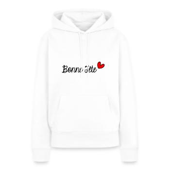 BONNE FÊTE. FÊTE DES MÈRES. FÊTE DES PÈRES. FÊTE - Sweat à capuche Premium bio Femme - blanc - Devant - Julia (174cm)