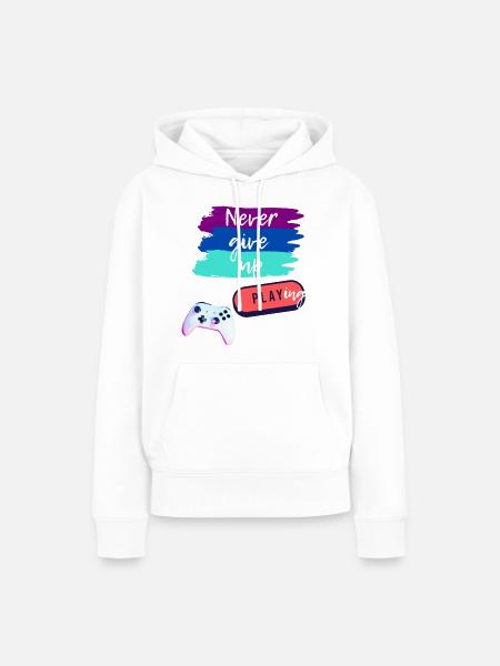 Never give up Playing - Frauen Premium Bio Hoodie - Weiß