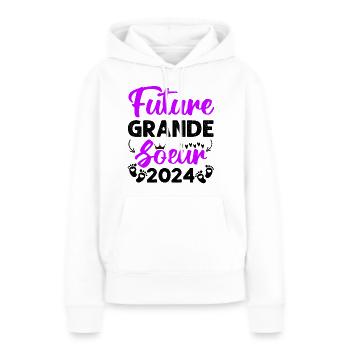 Future grande soeur 2024 bientôt grande soeur - Sweat à capuche Premium bio Femme - blanc - Devant - Julia (174cm)