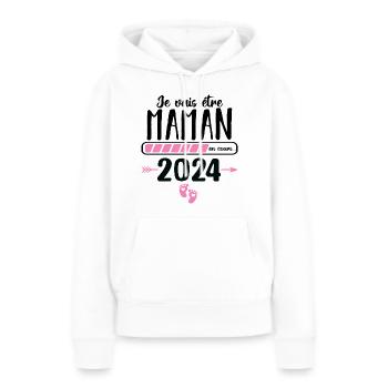 Je vais être maman en 2024 annonce naissance bébé - Sweat à capuche Premium bio Femme - blanc - Devant - Julia (174cm)